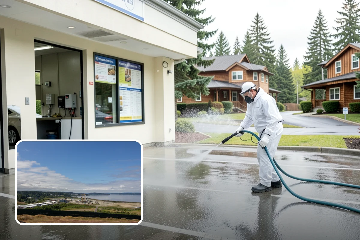 Sidewalk Pressure Washing in University Place, Pierce County, WA - Eliminates the slick algae film that causes winter slips