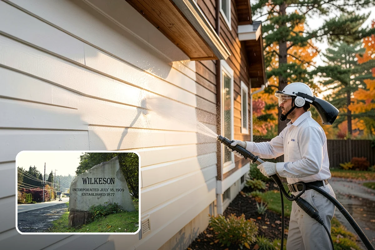 Sidewalk Pressure Washing in Wilkeson, Pierce County, WA - Eliminates the slick algae film that causes winter slips
