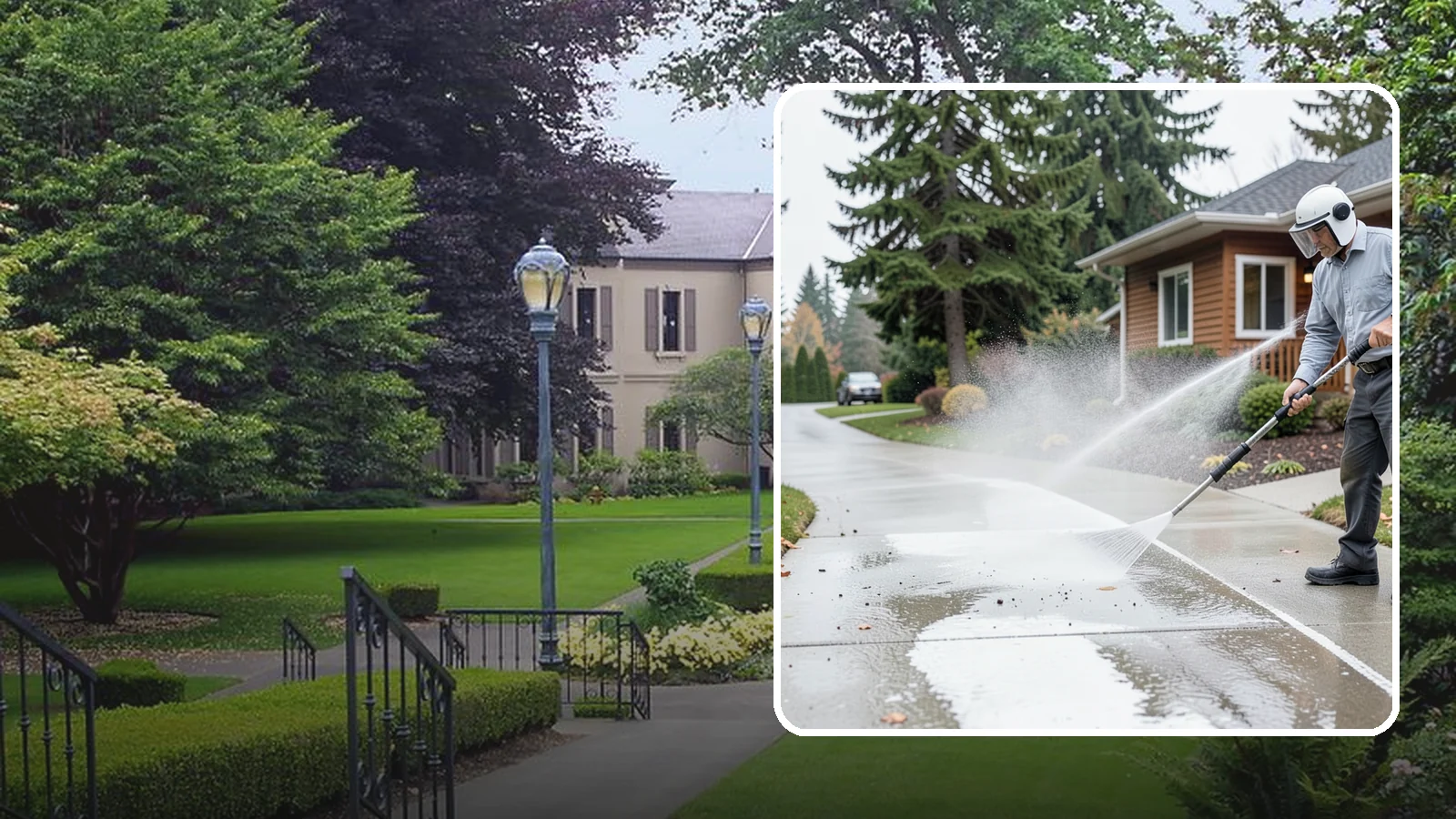 Sidewalk Pressure Washing in Woodinville, King County, WA - Restore slick, moss-darkened Washington sidewalks to safe, even concrete with a controlled pressure wash.