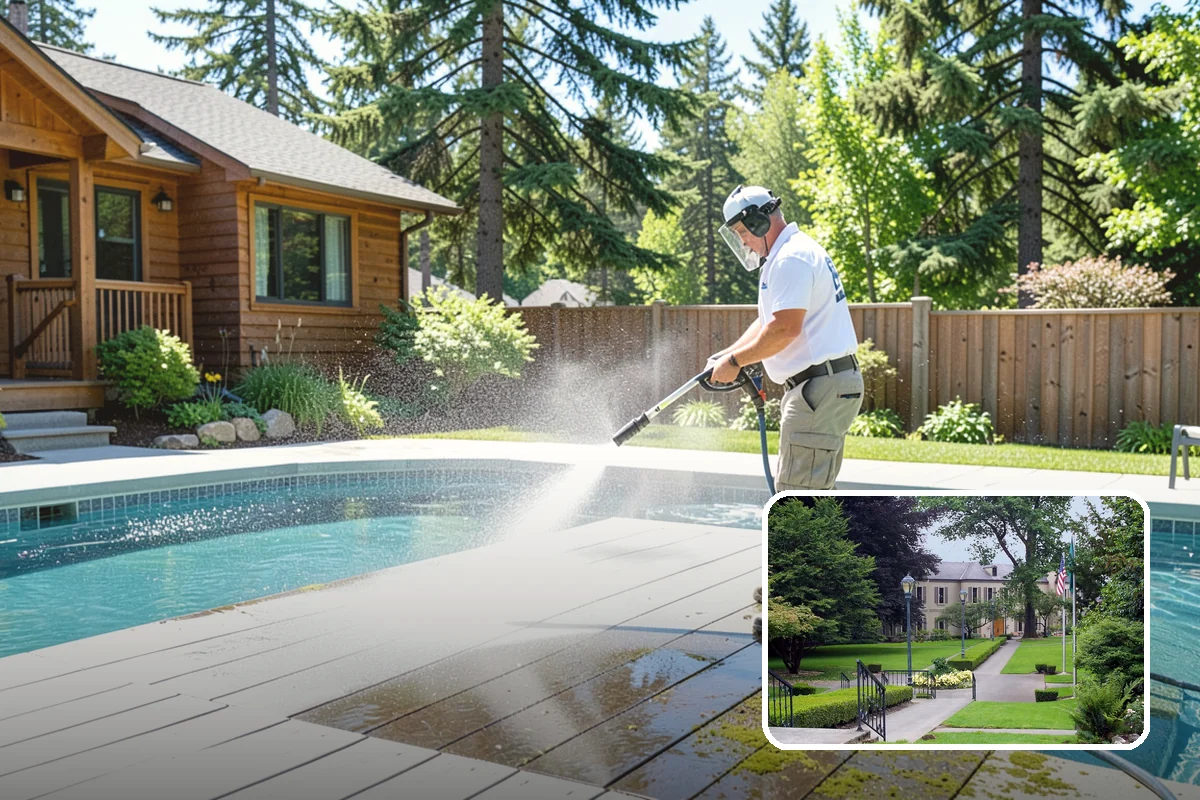 Sidewalk Pressure Washing in Woodinville, King County, WA - Eliminates the slick algae film that causes winter slips