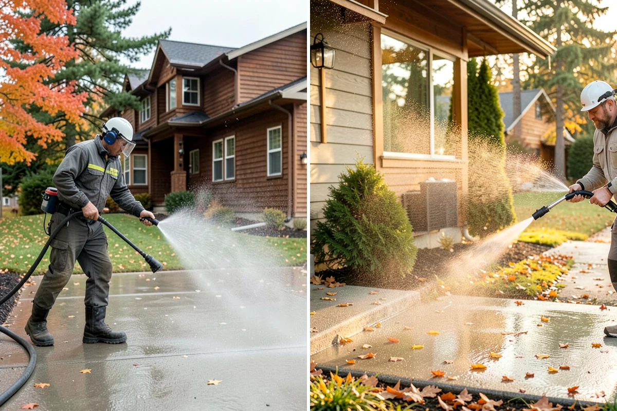 Siding Soft Wash in Arlington, Snohomish County, WA - Inspect the siding and note algae-heavy elevations