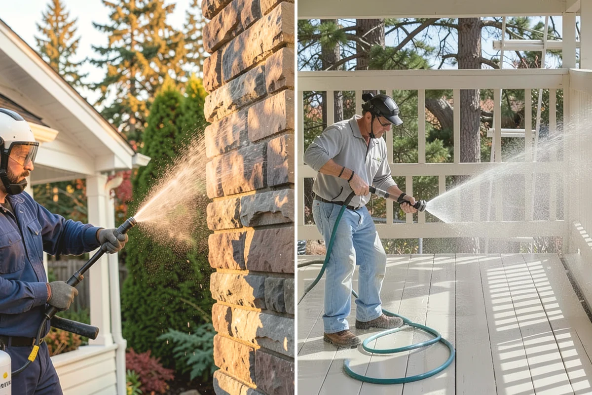 Siding Soft Wash in Burien, King County, WA - Inspect the siding and note algae-heavy elevations