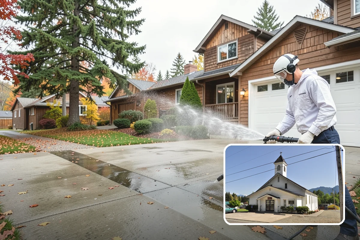 Siding Soft Wash in Concrete, Skagit County, WA - Cleans siding without forcing water behind panels