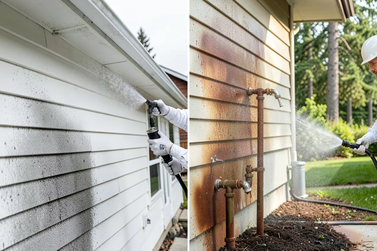 Siding Soft Wash in DuPont, Pierce County, WA - Inspect the siding and note algae-heavy elevations