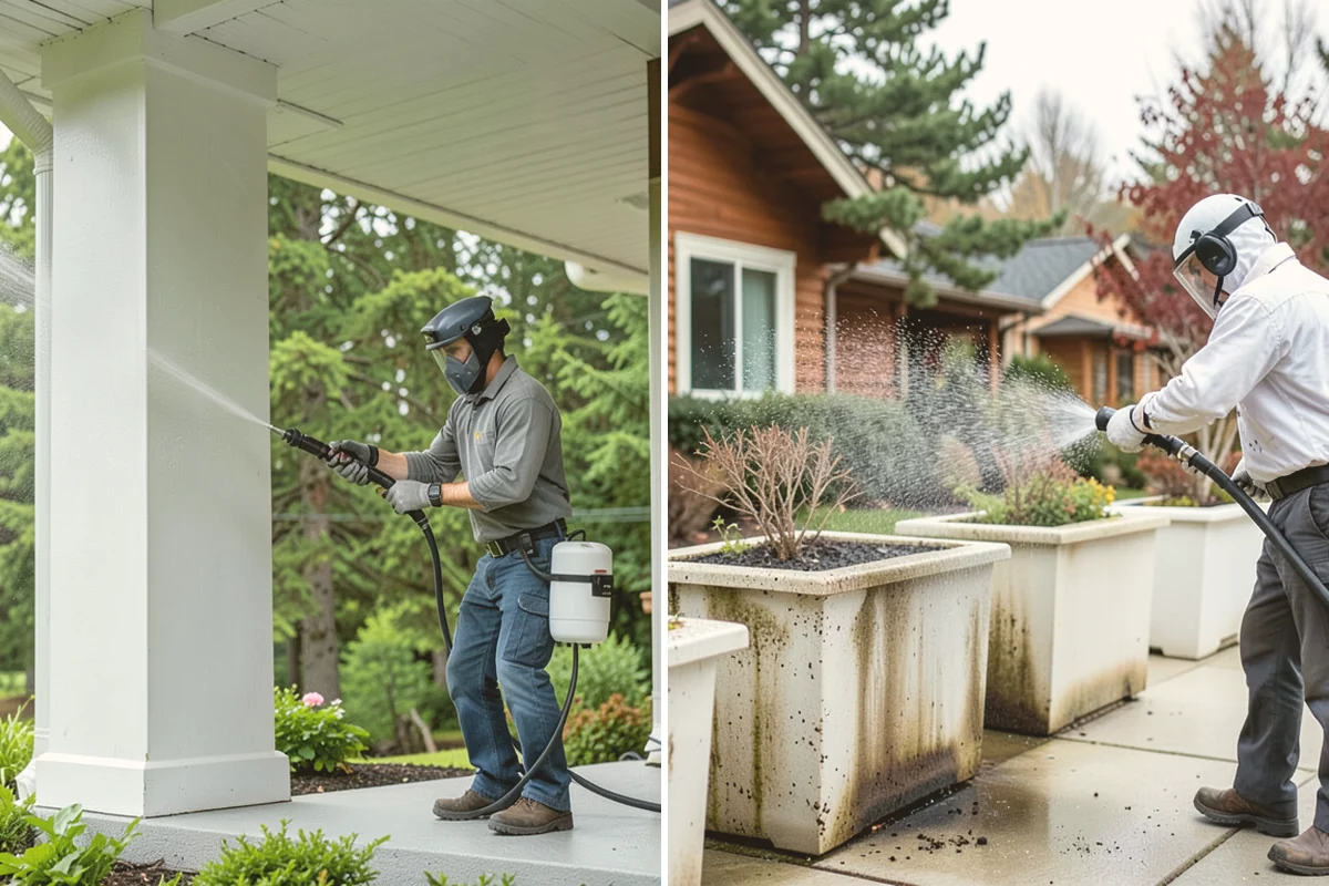 Siding Soft Wash in Eatonville, Pierce County, WA - Inspect the siding and note algae-heavy elevations