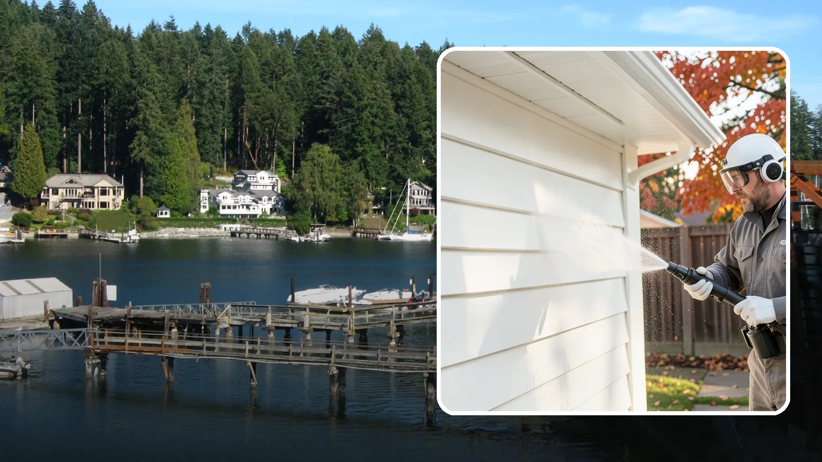Siding Soft Wash in Gig Harbor, Pierce County, WA - Siding soft wash gently cleans your home's exterior walls with low pressure and cleaning solutions that lift algae without damage.
