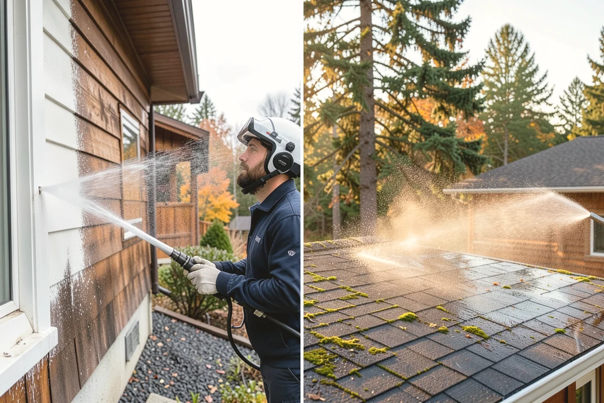 Siding Soft Wash in Issaquah, King County, WA - Inspect the siding and note algae-heavy elevations