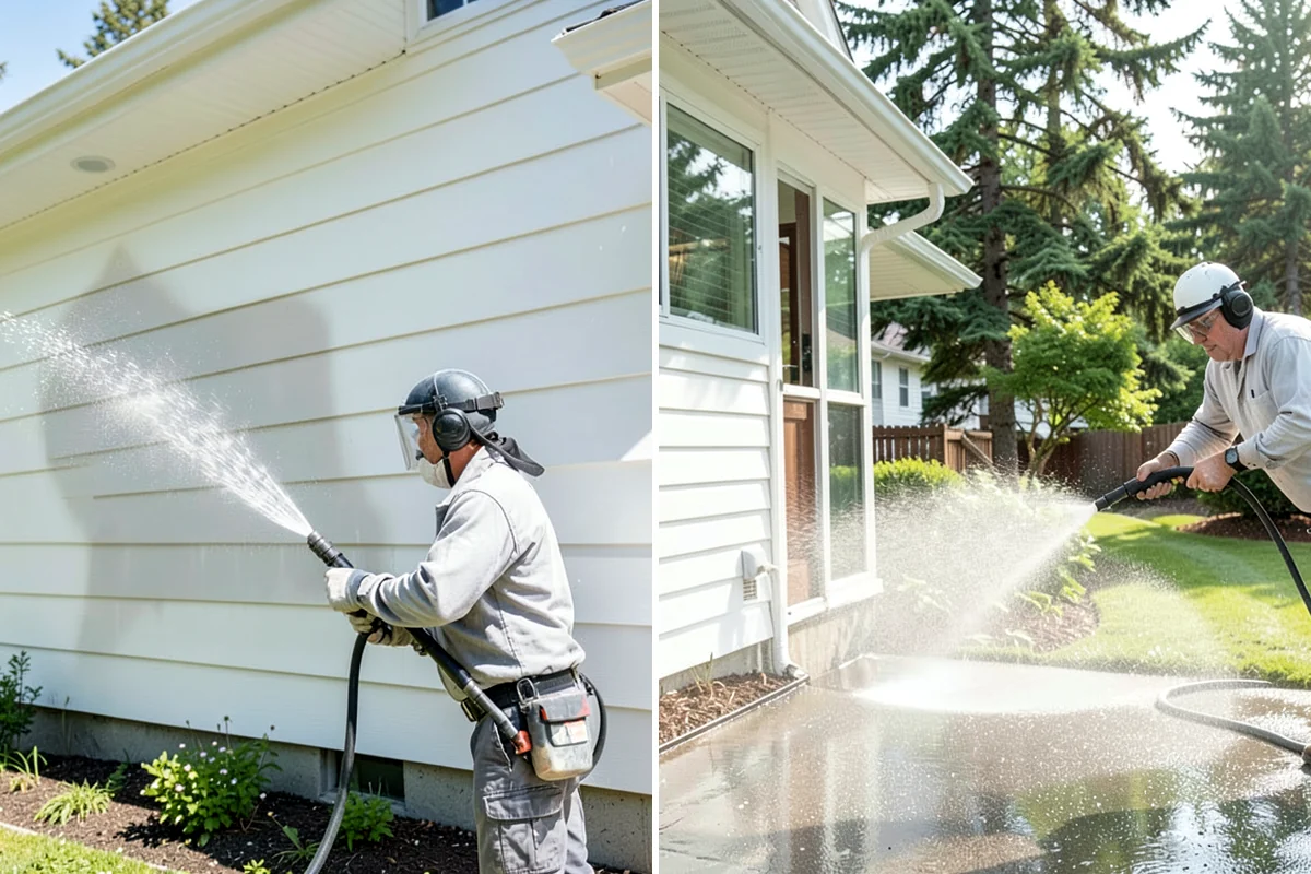 Siding Soft Wash in Lakewood, Pierce County, WA - Inspect the siding and note algae-heavy elevations