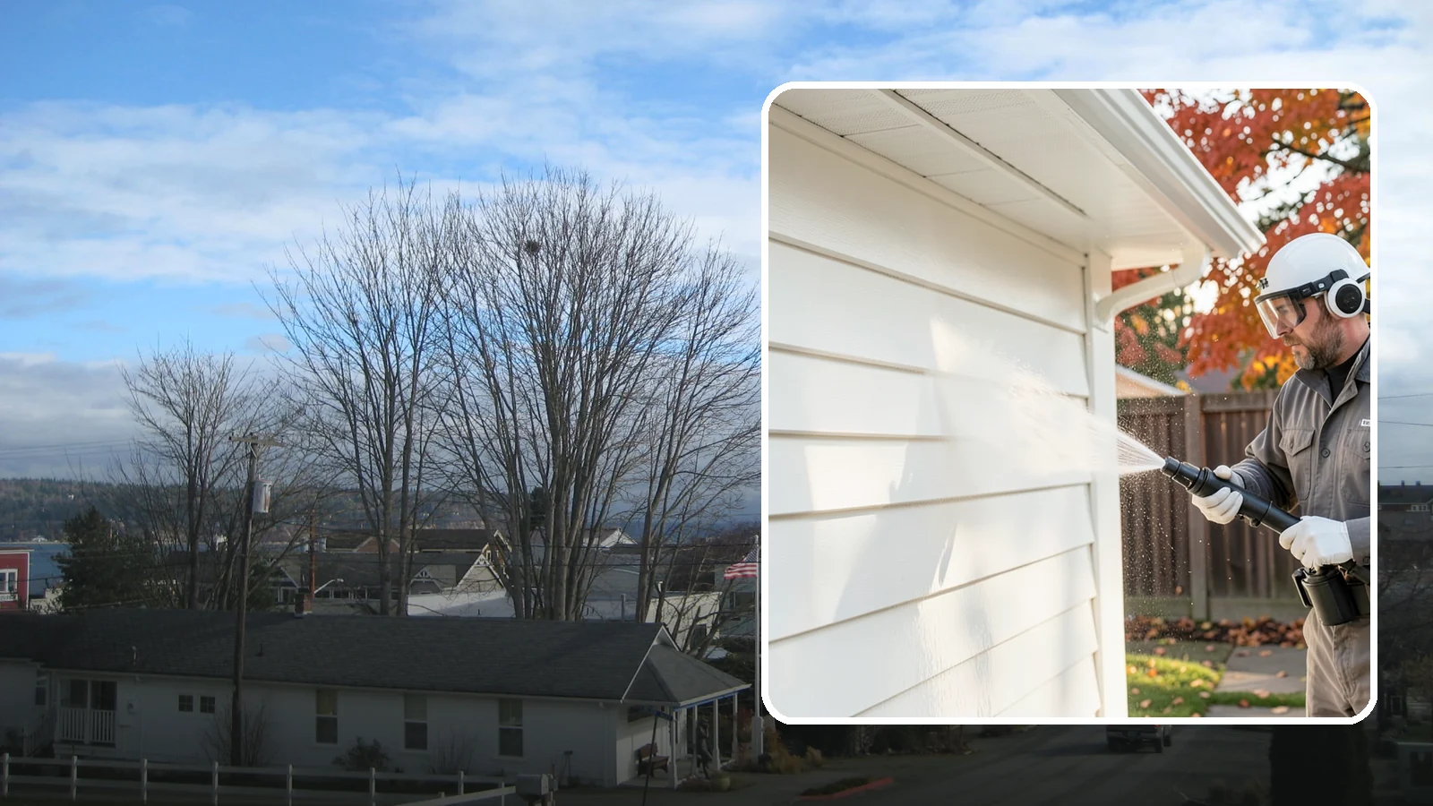Siding Soft Wash in Langley, Island County, WA - Siding soft wash gently cleans your home's exterior walls with low pressure and cleaning solutions that lift algae without damage.
