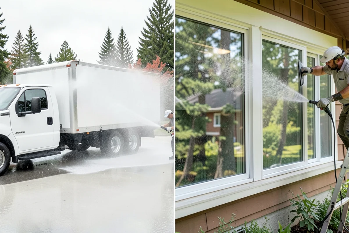 Siding Soft Wash in Maple Valley, King County, WA - Inspect the siding and note algae-heavy elevations