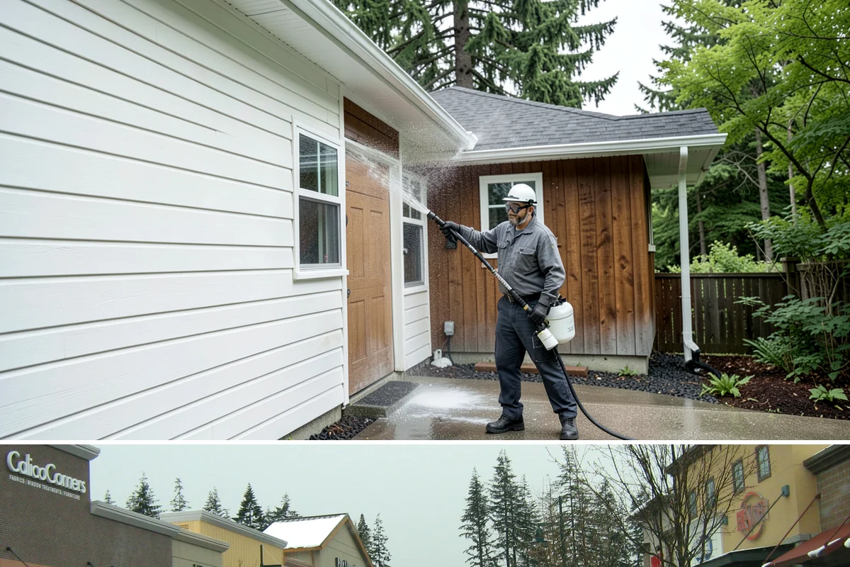 Siding Soft Wash in Mill Creek, Snohomish County, WA - Spring and fall are prime, clearing algae after winter and again before the next wet season settles in.