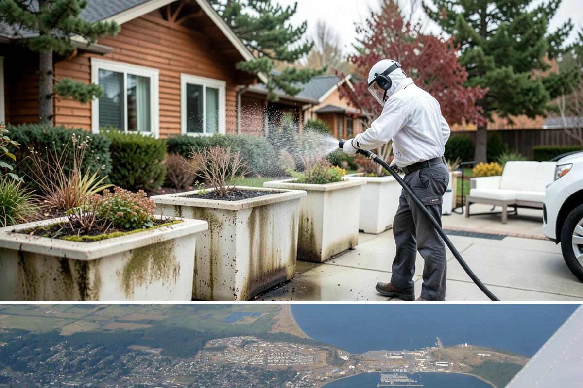 Siding Soft Wash in Oak Harbor, Island County, WA - Spring and fall are prime, clearing algae after winter and again before the next wet season settles in.
