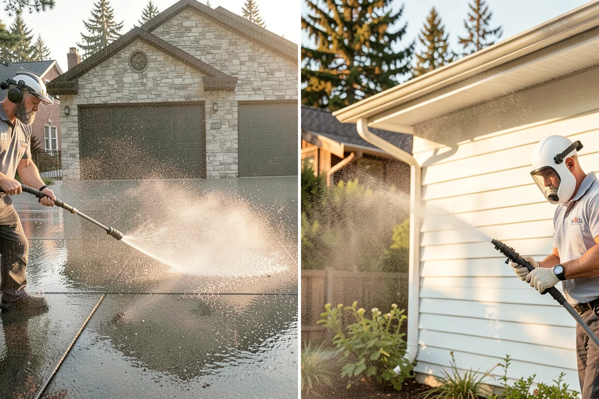 Siding Soft Wash in Pacific, King County, WA - Inspect the siding and note algae-heavy elevations