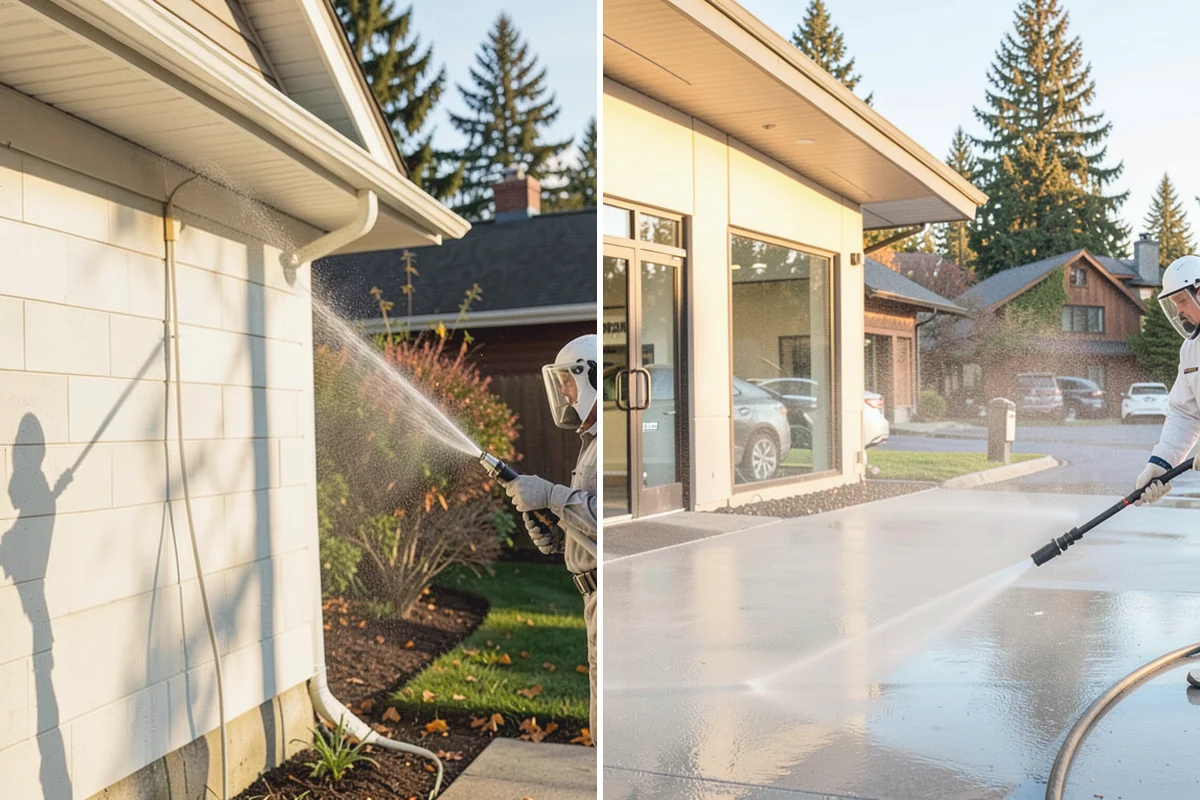 Siding Soft Wash in Redmond, King County, WA - Inspect the siding and note algae-heavy elevations