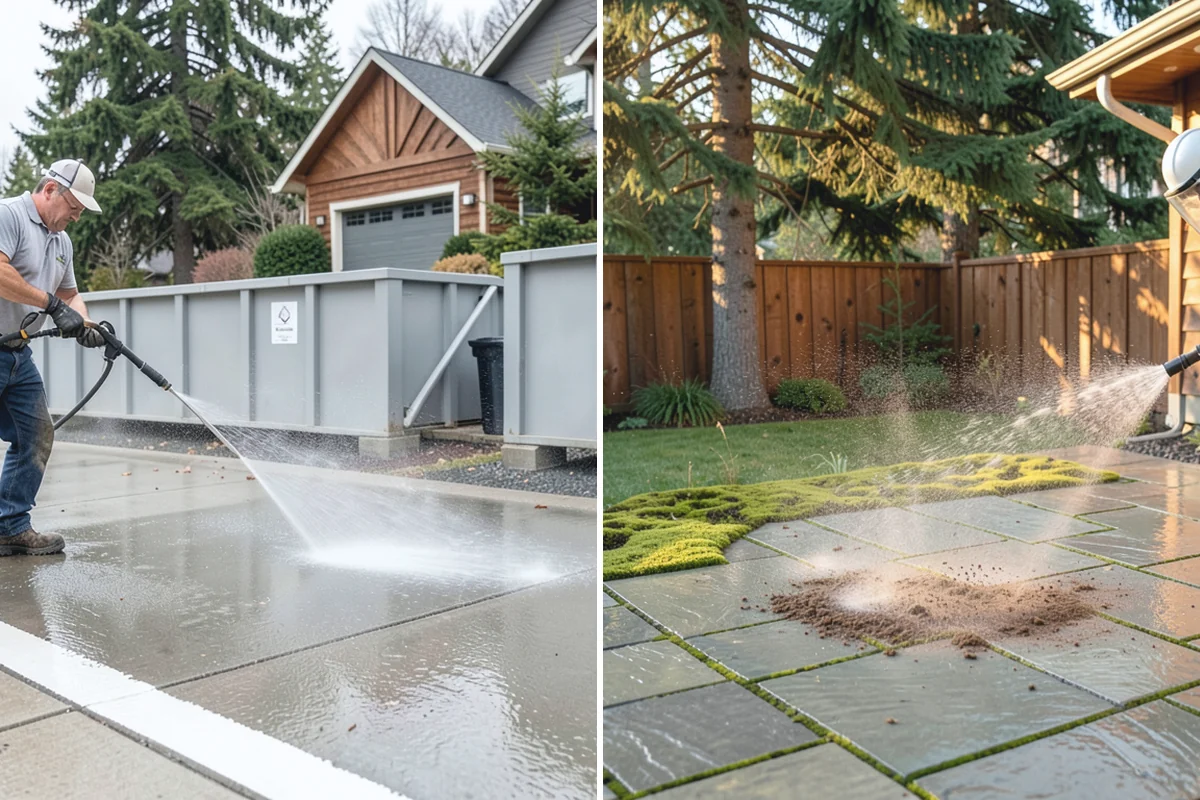 Siding Soft Wash in Renton, King County, WA - Inspect the siding and note algae-heavy elevations