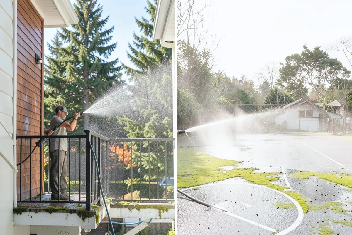 Siding Soft Wash in Roy, Pierce County, WA - Inspect the siding and note algae-heavy elevations