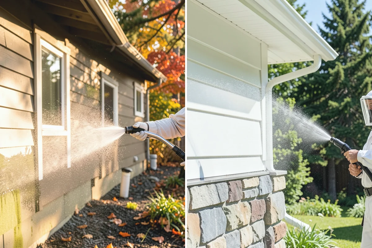 Siding Soft Wash in Wilkeson, Pierce County, WA - Inspect the siding and note algae-heavy elevations