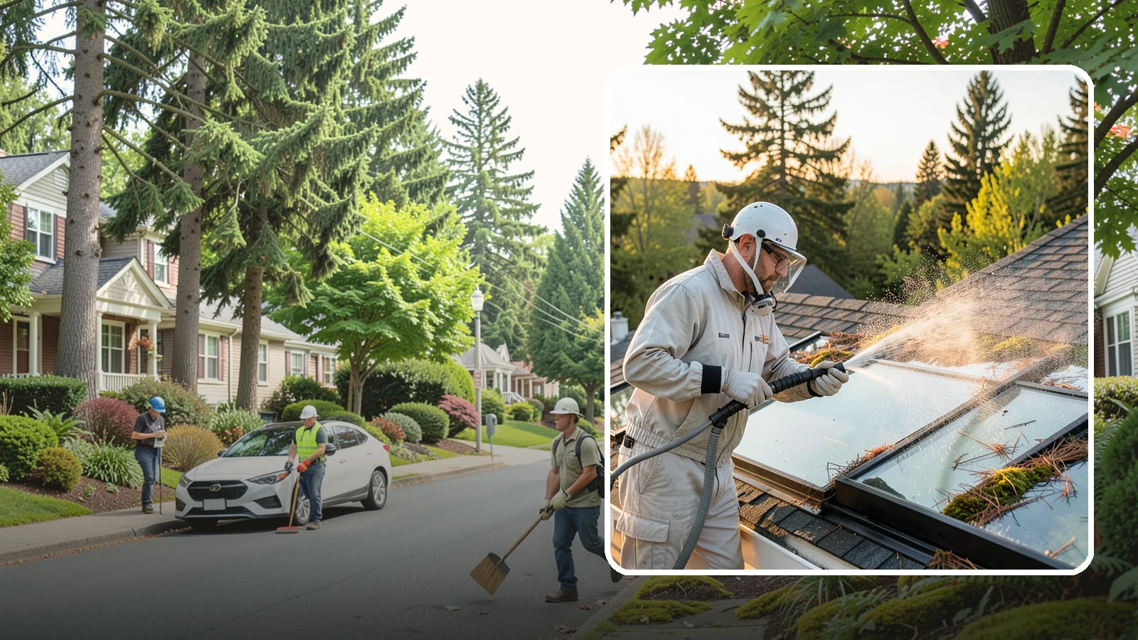 Skylight Cleaning in Beaux Arts Village, King County, WA - Cleaning of skylights coated in the moss, needles, and organic film that settle on our low-slope roof glass.