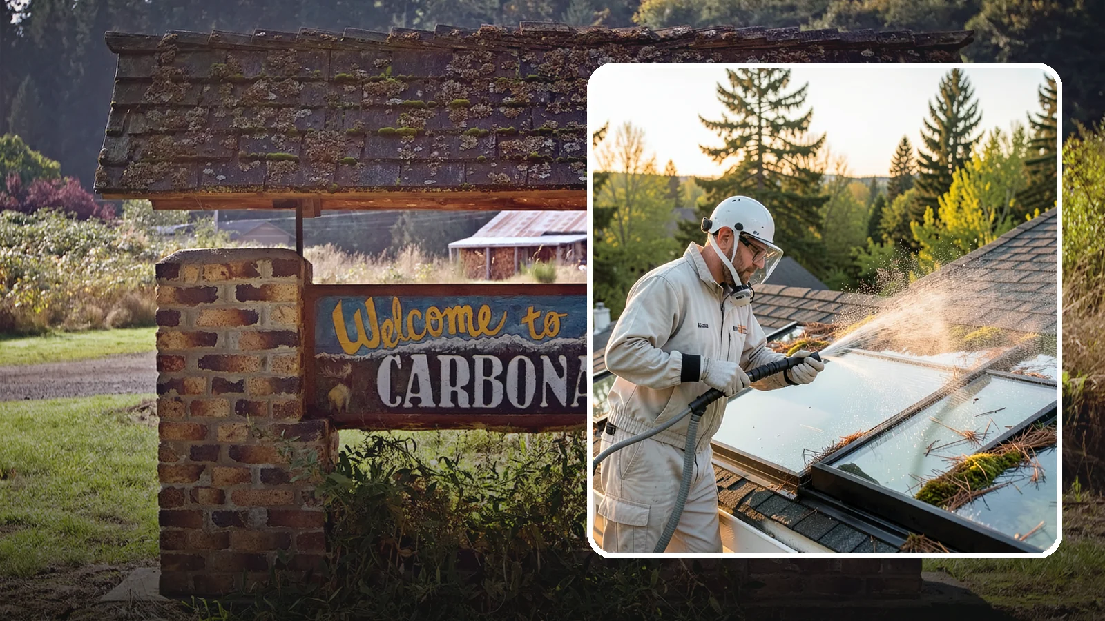 Skylight Cleaning in Carbonado, Pierce County, WA - Cleaning of skylights coated in the moss, needles, and organic film that settle on our low-slope roof glass.