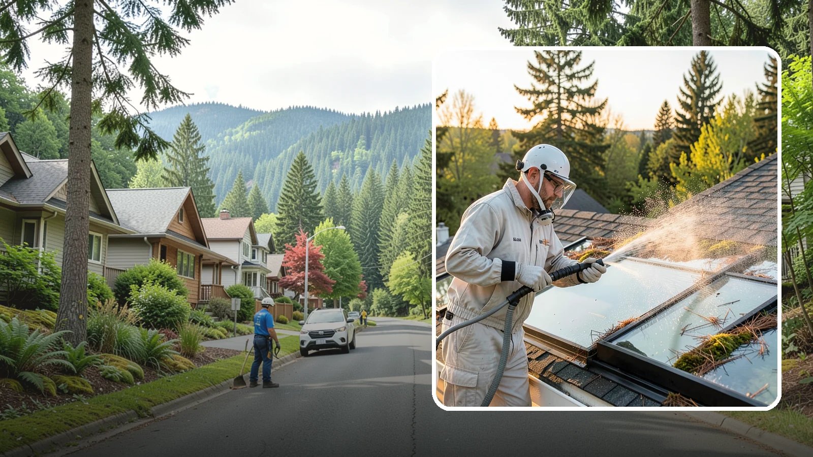 Skylight Cleaning in Darrington, Snohomish County, WA - Cleaning of skylights coated in the moss, needles, and organic film that settle on our low-slope roof glass.