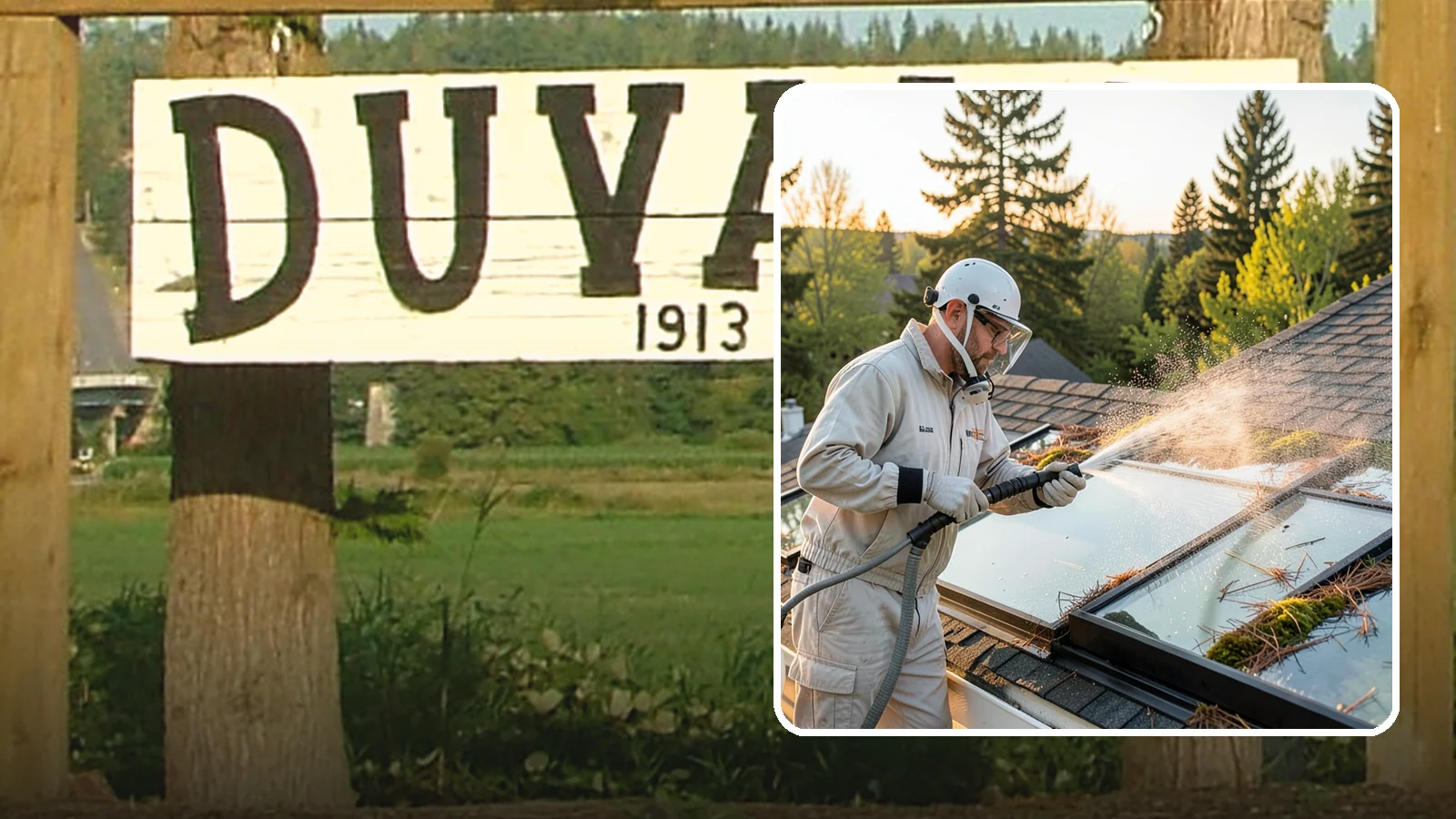 Skylight Cleaning in Duvall, King County, WA - Cleaning of skylights coated in the moss, needles, and organic film that settle on our low-slope roof glass.