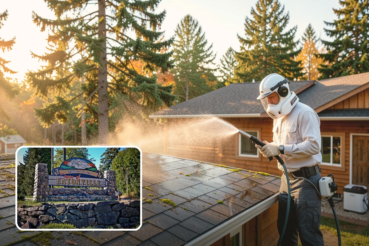 Skylight Cleaning in Eatonville, Pierce County, WA - Clears moss, needles, and green film from the glass