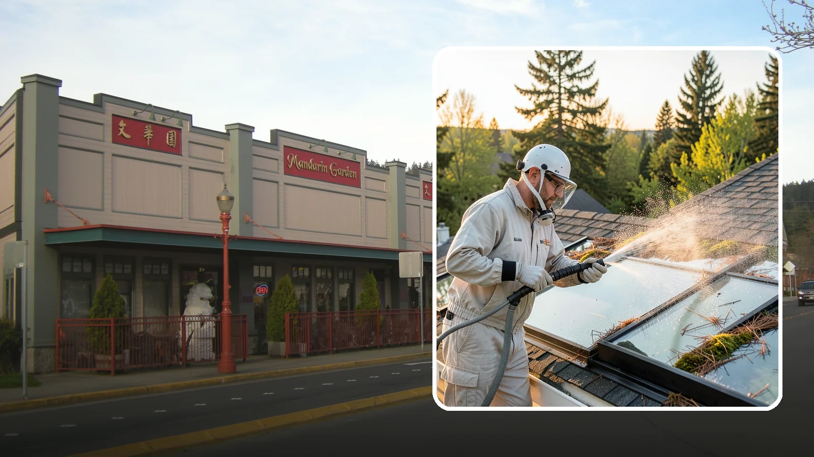 Skylight Cleaning in Issaquah, King County, WA - Cleaning of skylights coated in the moss, needles, and organic film that settle on our low-slope roof glass.