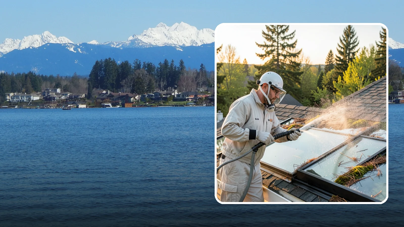 Skylight Cleaning in Lake Stevens, Snohomish County, WA - Cleaning of skylights coated in the moss, needles, and organic film that settle on our low-slope roof glass.
