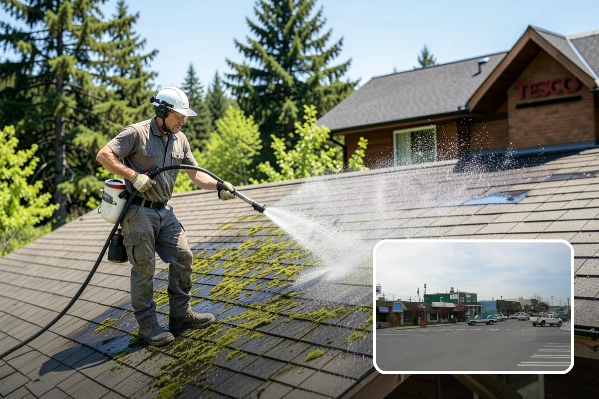 Skylight Cleaning in Stanwood, Snohomish County, WA - Clears moss, needles, and green film from the glass