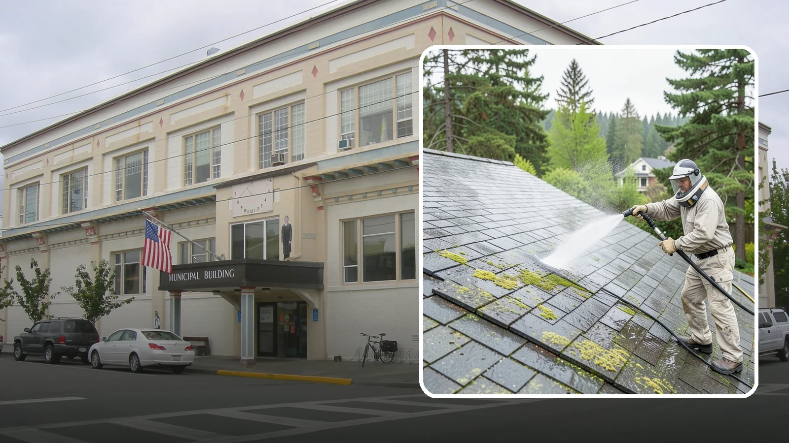 Slate Roof Cleaning in Anacortes, Skagit County, WA - Meticulous cleaning of natural slate roofs that removes lichen and algae without damaging the stone or fasteners.