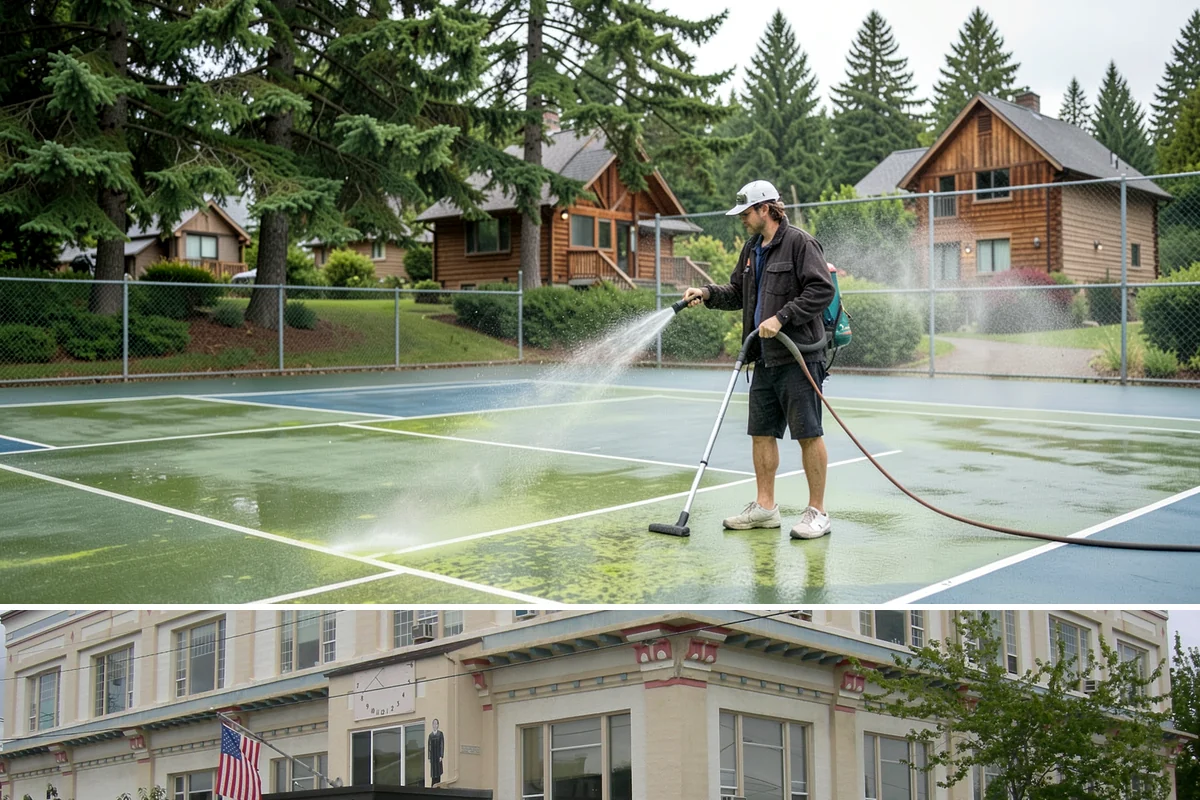 Slate Roof Cleaning in Anacortes, Skagit County, WA - Dry summer conditions provide the stable, low-risk footing needed for safe slate cleaning.