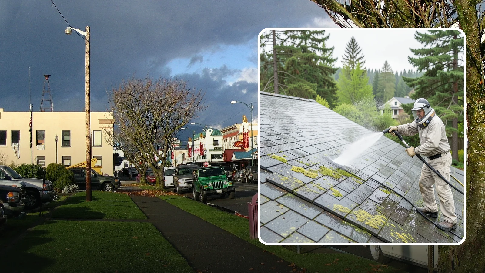 Slate Roof Cleaning in Arlington, Snohomish County, WA - Meticulous cleaning of natural slate roofs that removes lichen and algae without damaging the stone or fasteners.