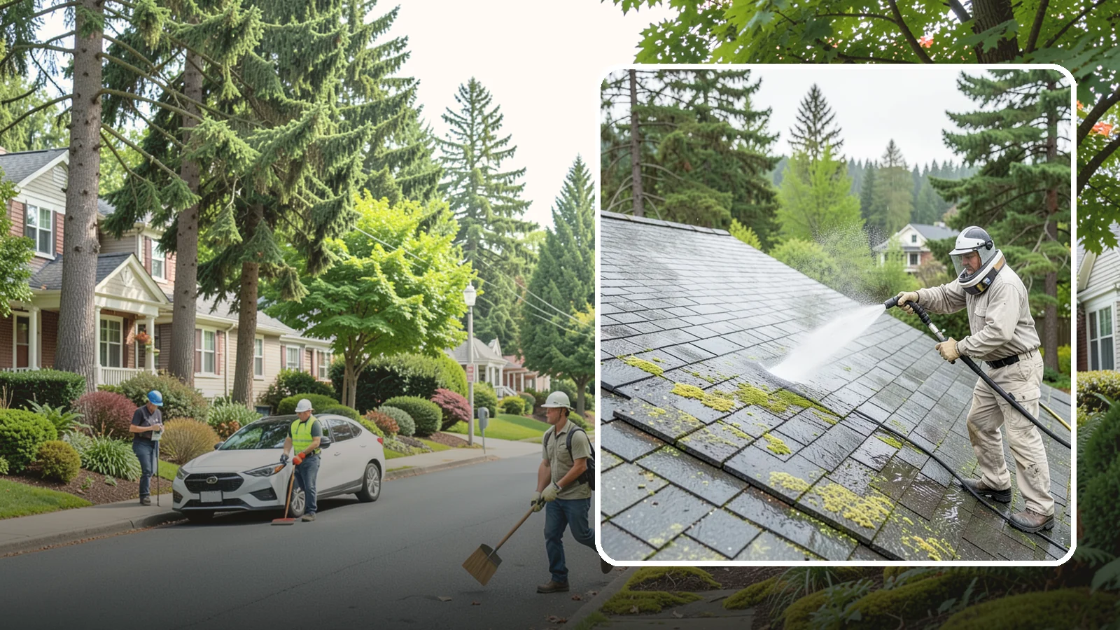 Slate Roof Cleaning in Beaux Arts Village, King County, WA - Meticulous cleaning of natural slate roofs that removes lichen and algae without damaging the stone or fasteners.