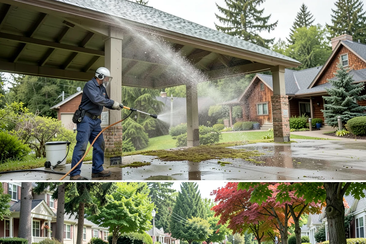 Slate Roof Cleaning in Beaux Arts Village, King County, WA - Dry summer conditions provide the stable, low-risk footing needed for safe slate cleaning.