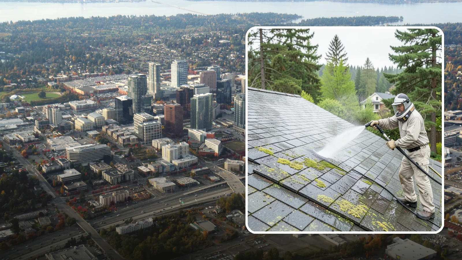 Slate Roof Cleaning in Bellevue, King County, WA - Meticulous cleaning of natural slate roofs that removes lichen and algae without damaging the stone or fasteners.