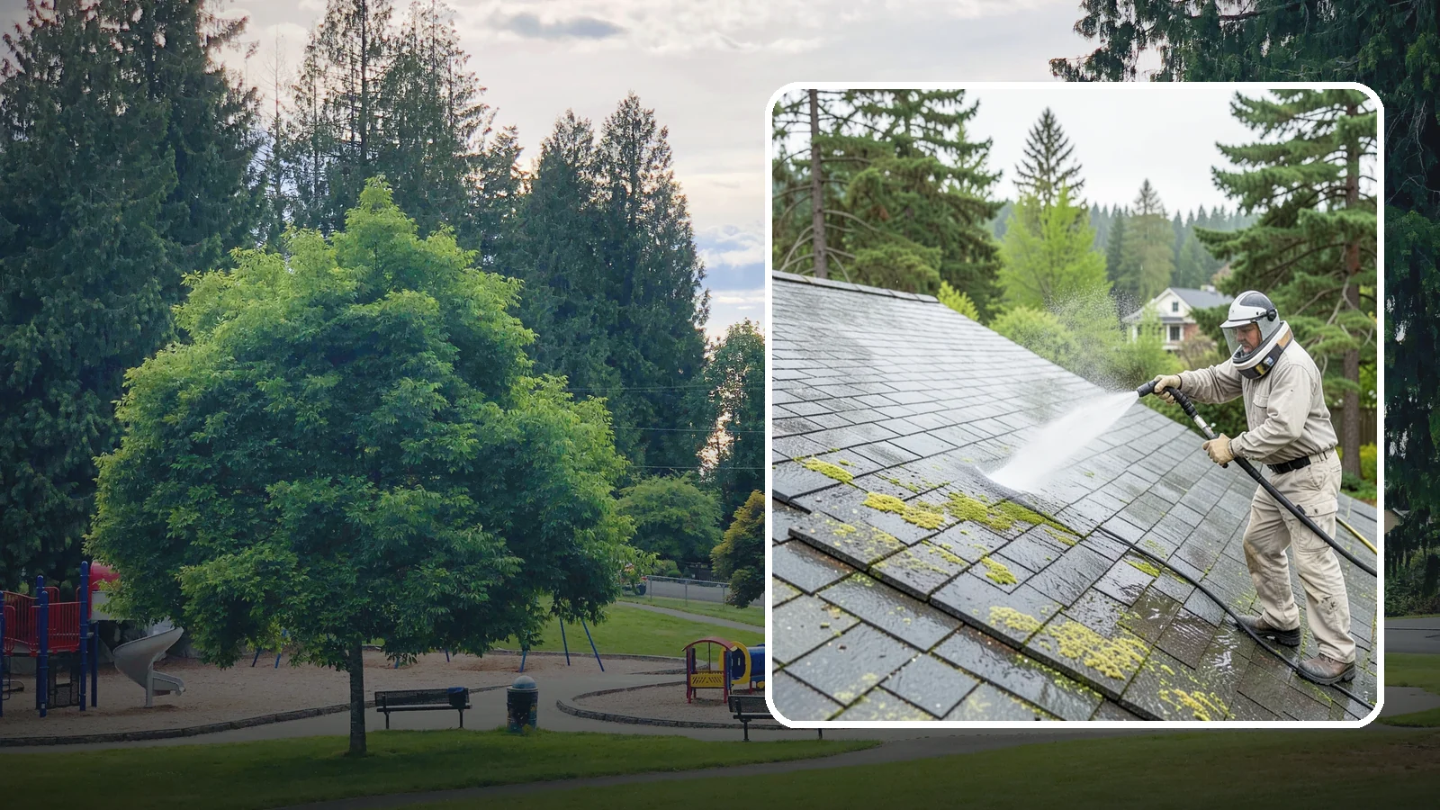 Slate Roof Cleaning in Bonney Lake, Pierce County, WA - Meticulous cleaning of natural slate roofs that removes lichen and algae without damaging the stone or fasteners.