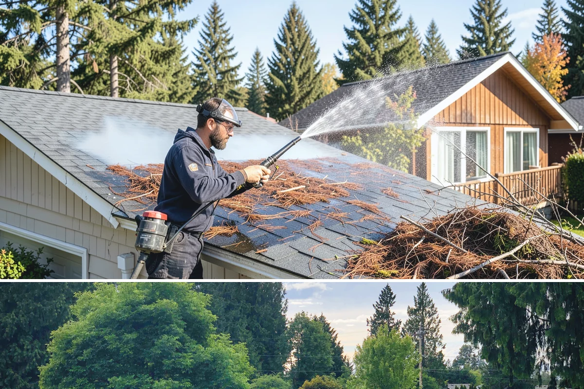 Slate Roof Cleaning in Bonney Lake, Pierce County, WA - Dry summer conditions provide the stable, low-risk footing needed for safe slate cleaning.