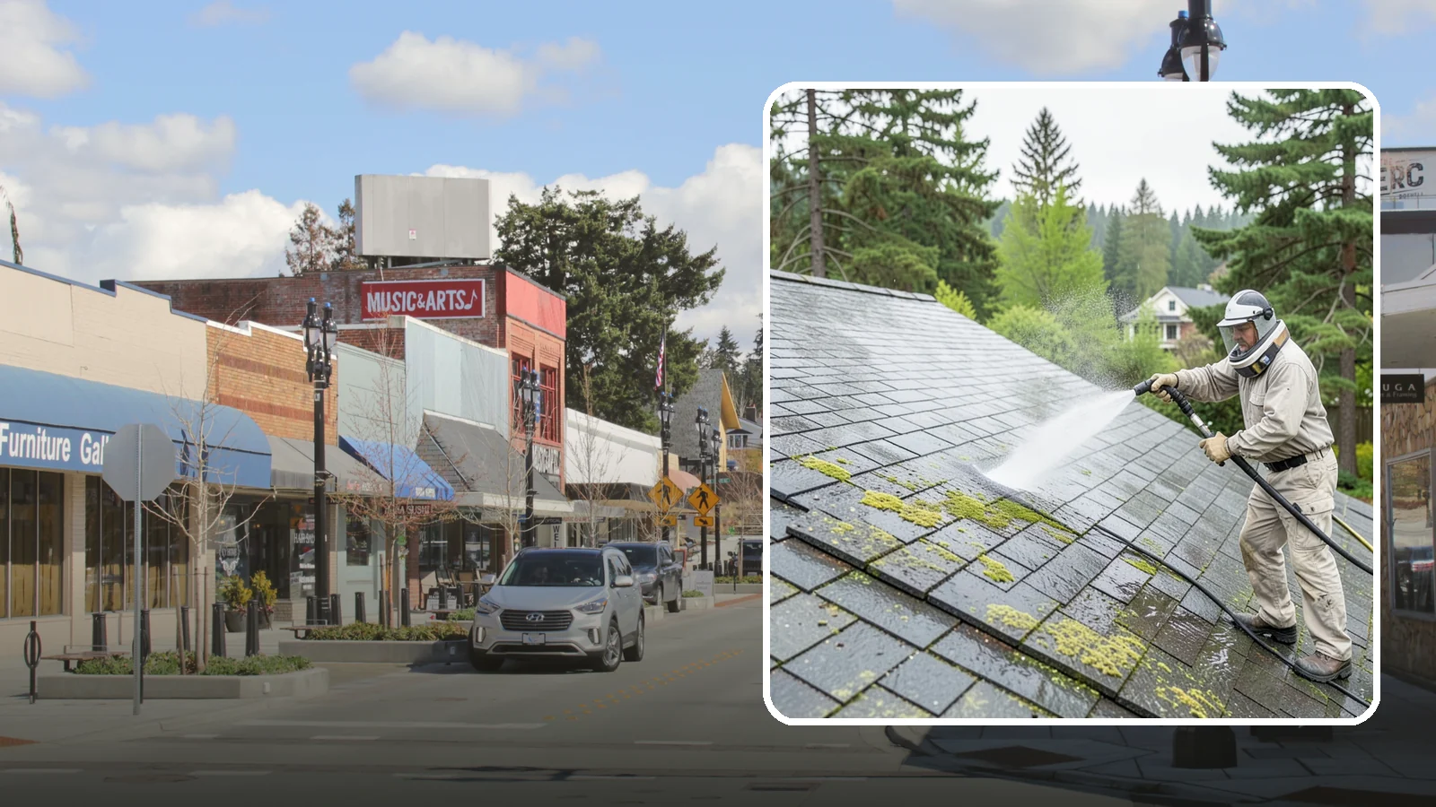 Slate Roof Cleaning in Bothell, King County, WA - Meticulous cleaning of natural slate roofs that removes lichen and algae without damaging the stone or fasteners.