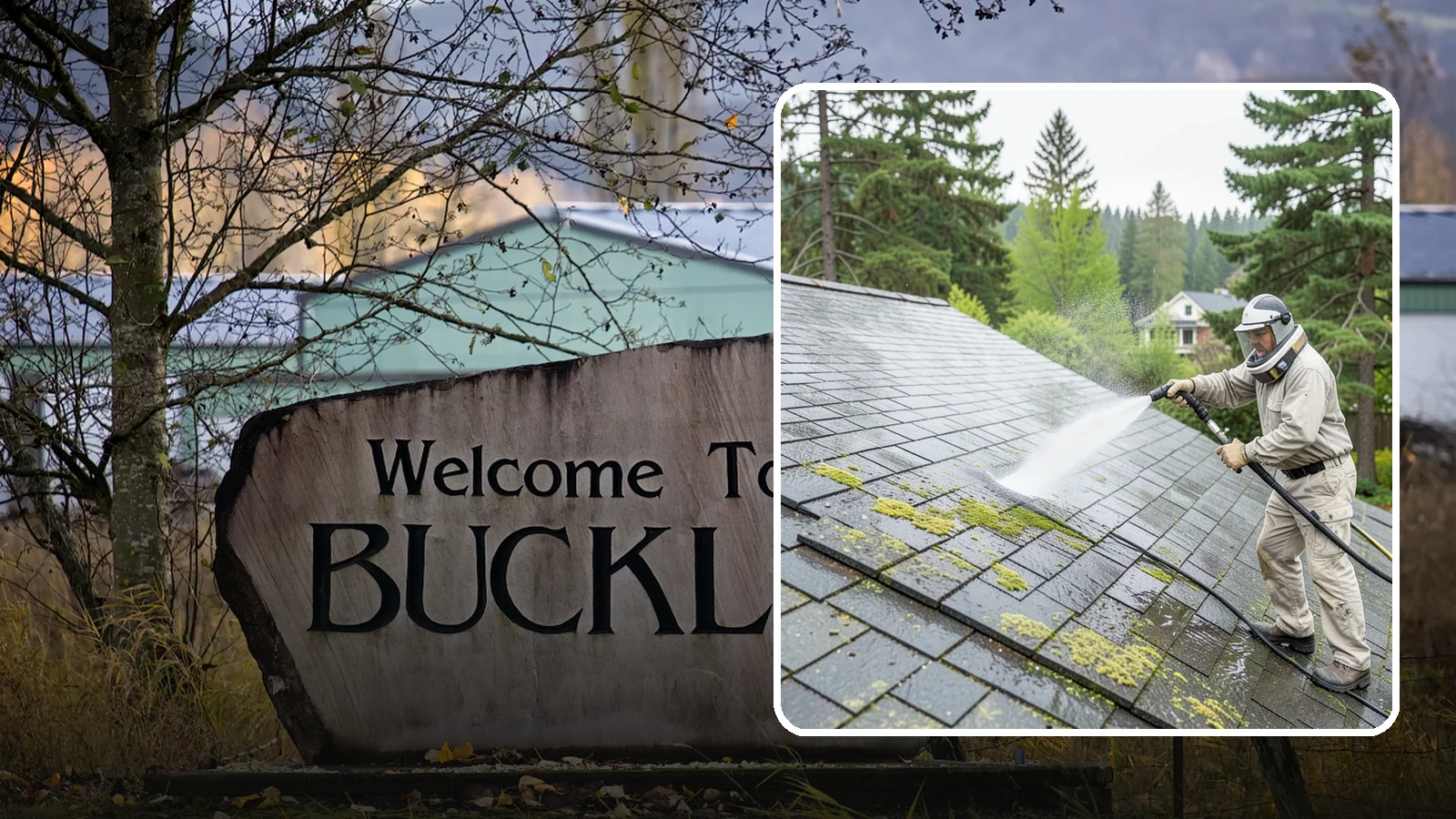 Slate Roof Cleaning in Buckley, Pierce County, WA - Meticulous cleaning of natural slate roofs that removes lichen and algae without damaging the stone or fasteners.