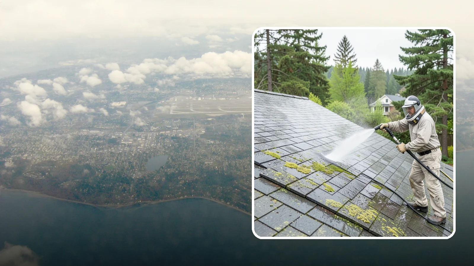 Slate Roof Cleaning in Burien, King County, WA - Meticulous cleaning of natural slate roofs that removes lichen and algae without damaging the stone or fasteners.