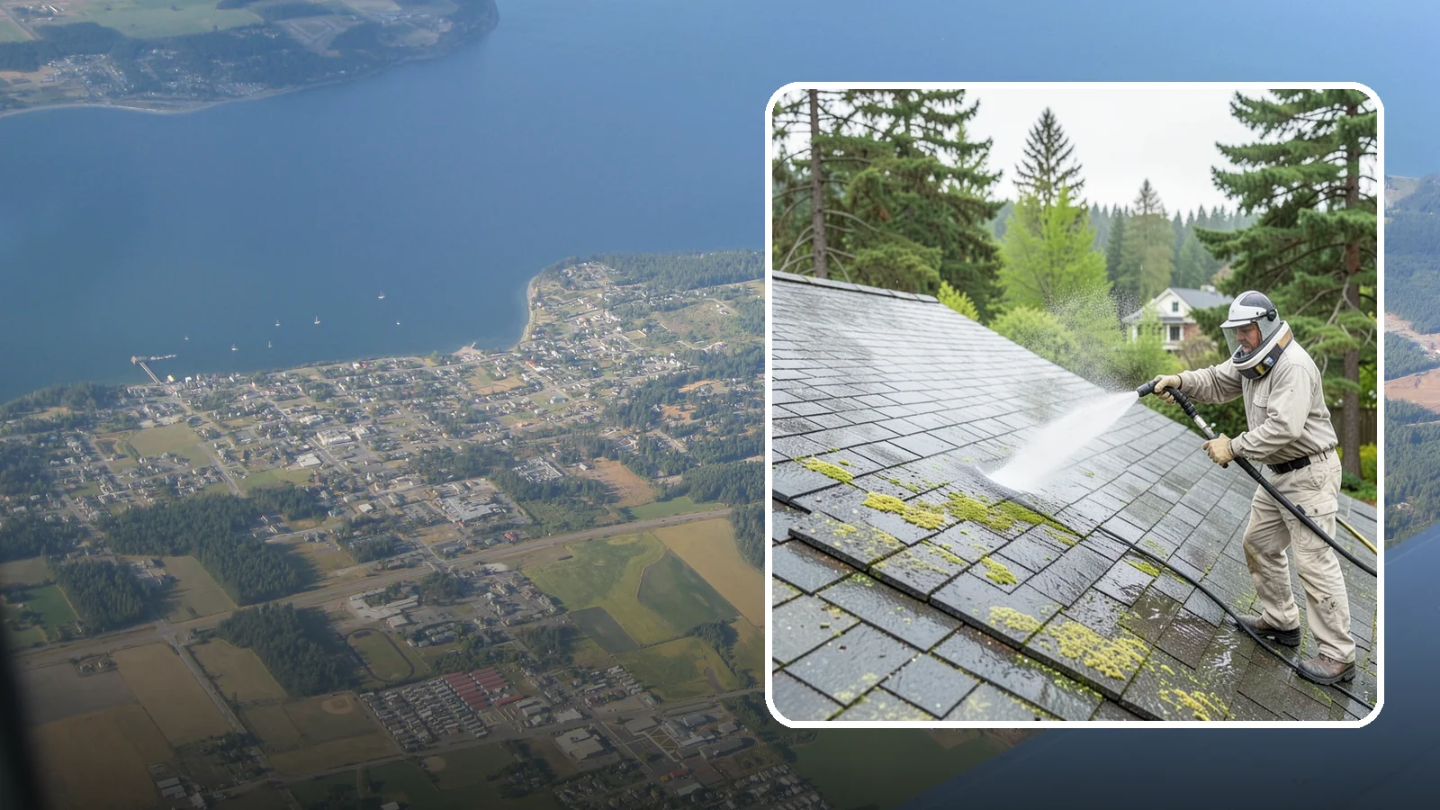 Slate Roof Cleaning in Coupeville, Island County, WA - Meticulous cleaning of natural slate roofs that removes lichen and algae without damaging the stone or fasteners.