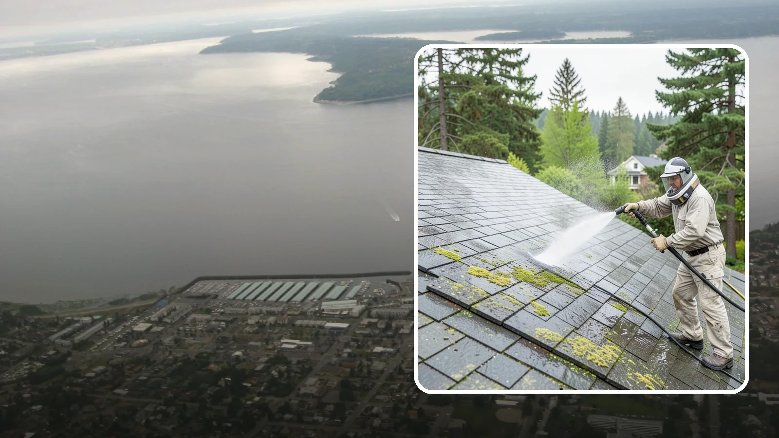 Slate Roof Cleaning in Des Moines, King County, WA - Meticulous cleaning of natural slate roofs that removes lichen and algae without damaging the stone or fasteners.