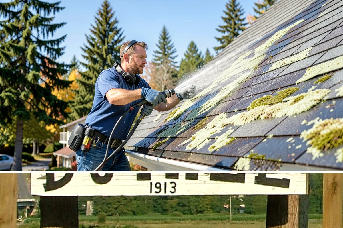 Slate Roof Cleaning in Duvall, King County, WA - Dry summer conditions provide the stable, low-risk footing needed for safe slate cleaning.