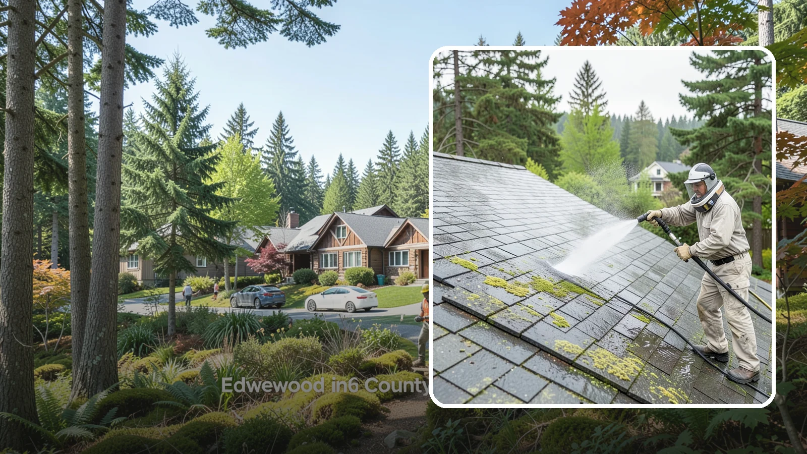 Slate Roof Cleaning in Edgewood, Pierce County, WA - Meticulous cleaning of natural slate roofs that removes lichen and algae without damaging the stone or fasteners.