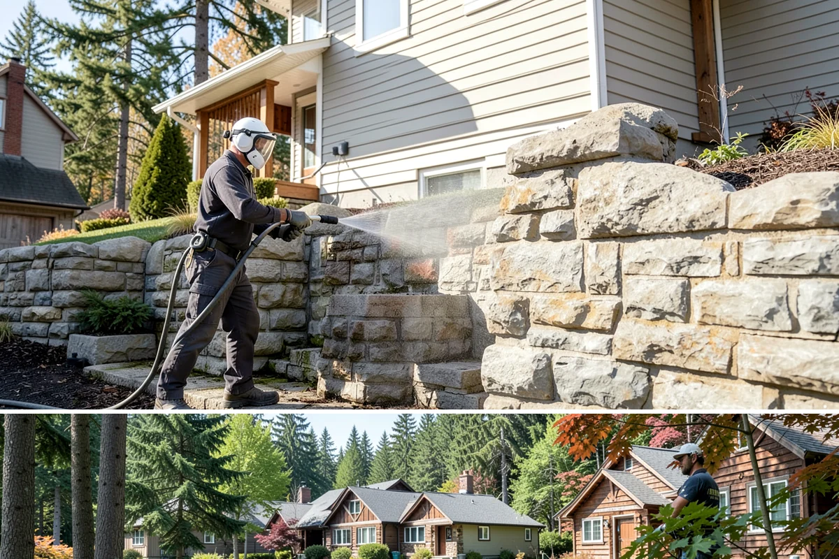 Slate Roof Cleaning in Edgewood, Pierce County, WA - Dry summer conditions provide the stable, low-risk footing needed for safe slate cleaning.