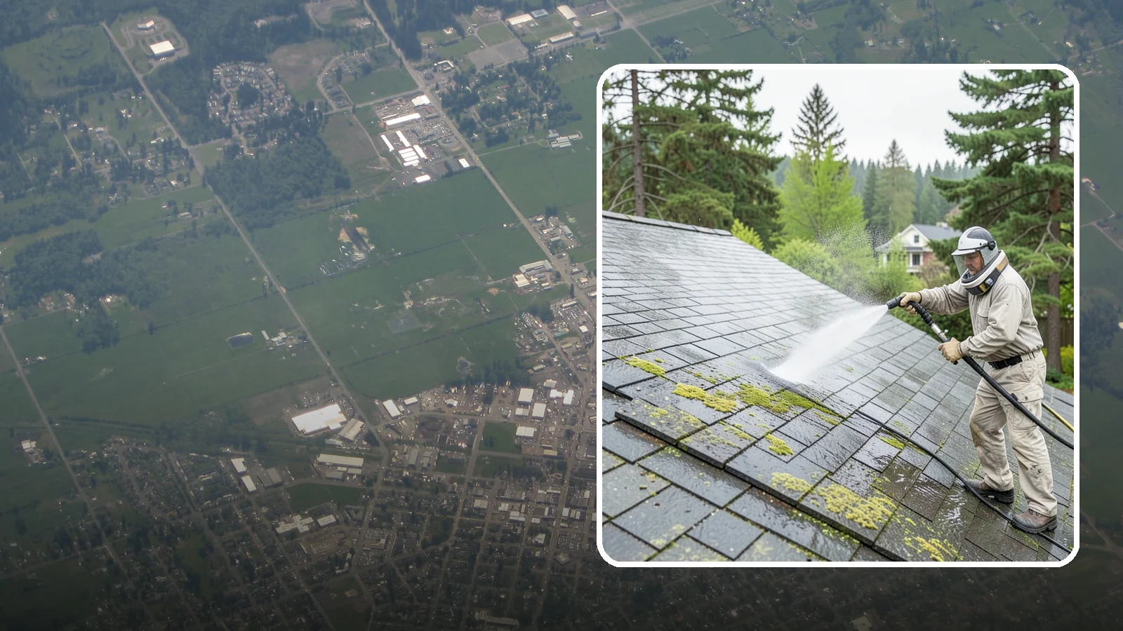 Slate Roof Cleaning in Enumclaw, King County, WA - Meticulous cleaning of natural slate roofs that removes lichen and algae without damaging the stone or fasteners.