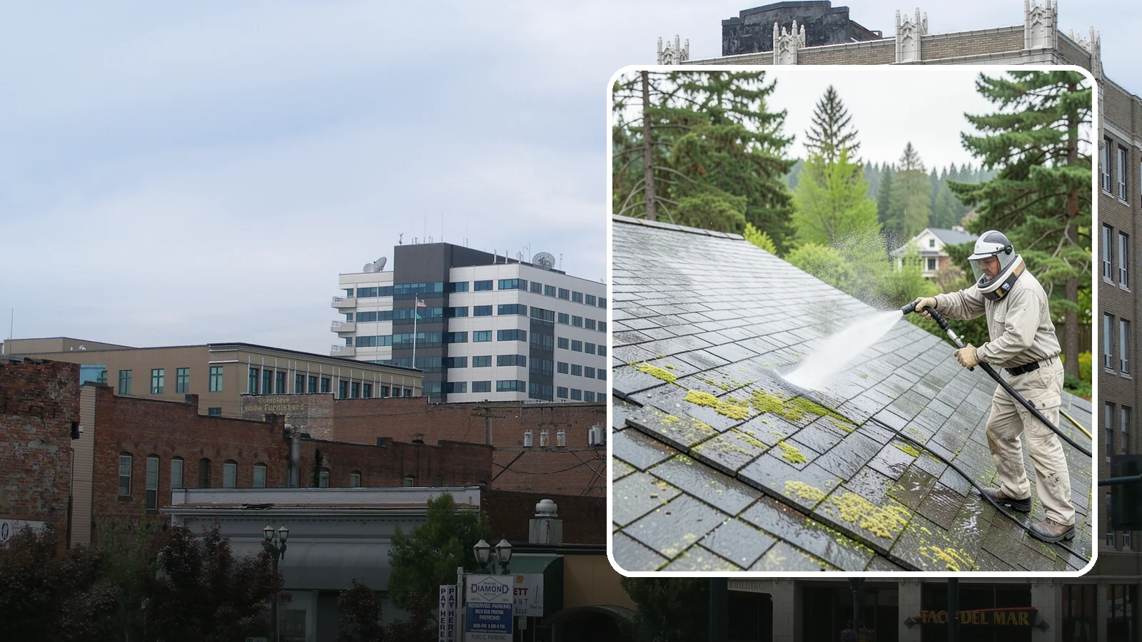Slate Roof Cleaning in Everett, Snohomish County, WA - Meticulous cleaning of natural slate roofs that removes lichen and algae without damaging the stone or fasteners.