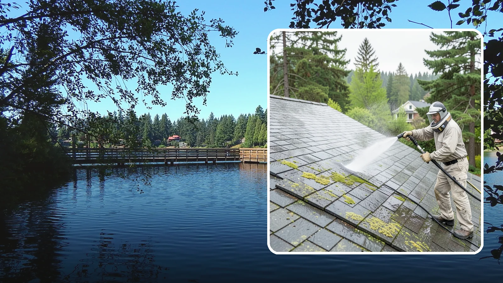 Slate Roof Cleaning in Federal Way, King County, WA - Meticulous cleaning of natural slate roofs that removes lichen and algae without damaging the stone or fasteners.