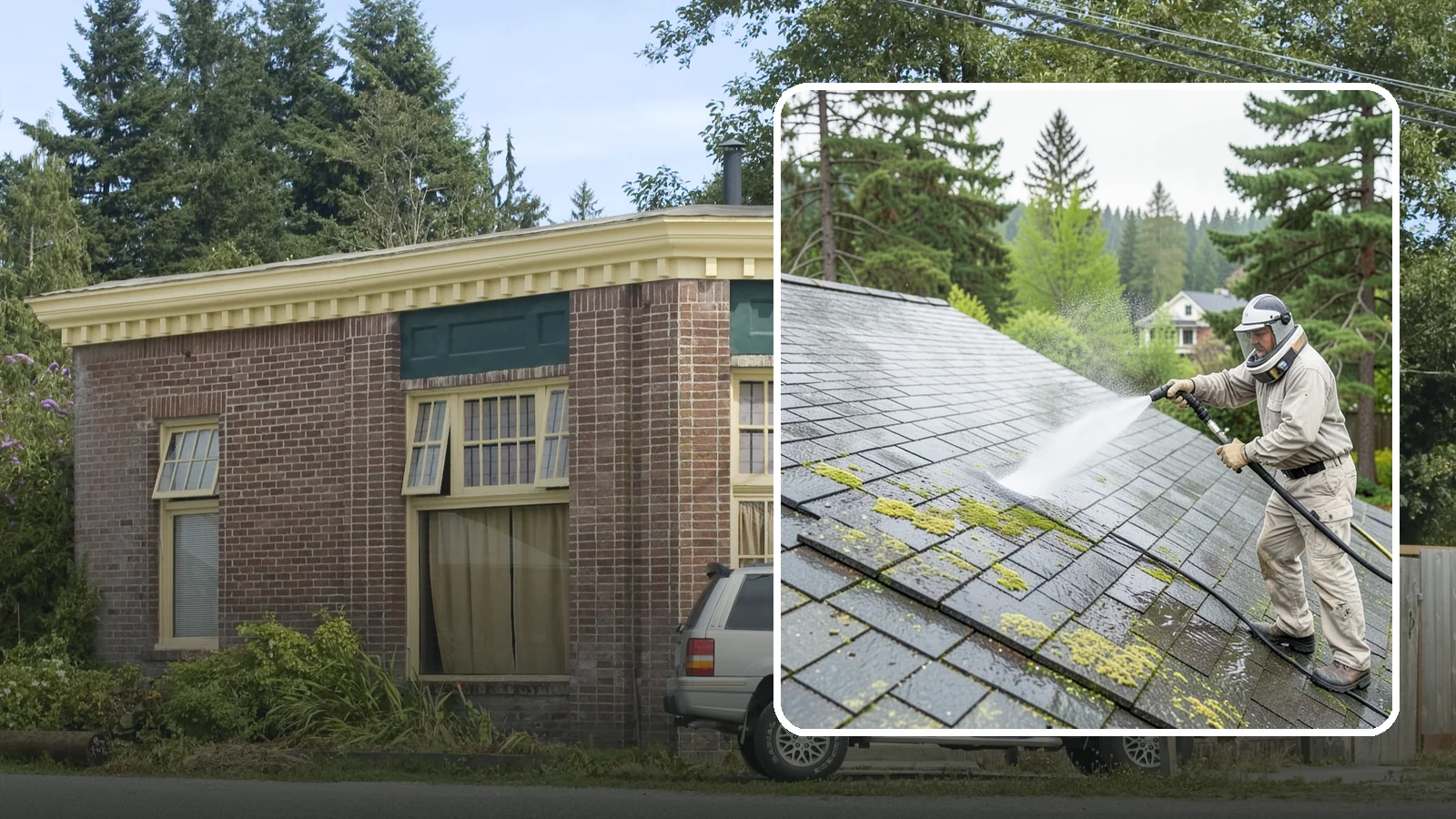 Slate Roof Cleaning in Hamilton, Skagit County, WA - Meticulous cleaning of natural slate roofs that removes lichen and algae without damaging the stone or fasteners.