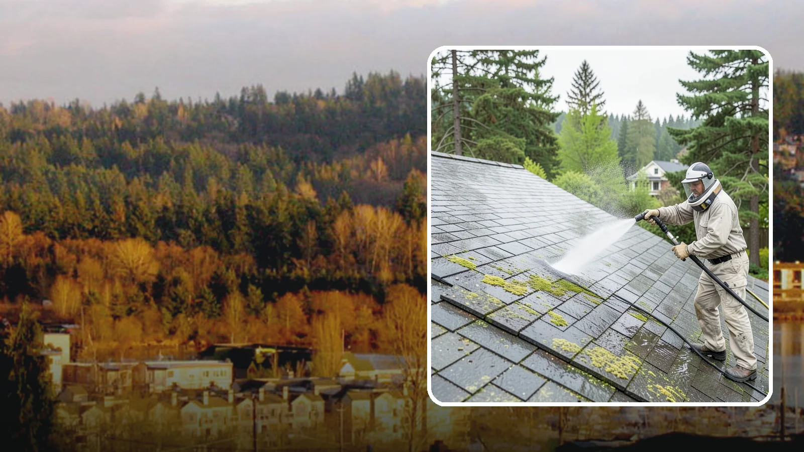 Slate Roof Cleaning in Kenmore, King County, WA - Meticulous cleaning of natural slate roofs that removes lichen and algae without damaging the stone or fasteners.